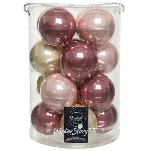 Коллекция стеклянных шаров Розовые Облака 8 см, 16 шт Winter Deco