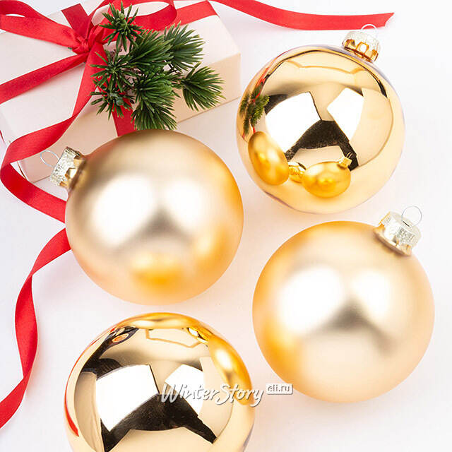 Набор стеклянных шаров 10 см золотой mix, 4 шт Winter Deco