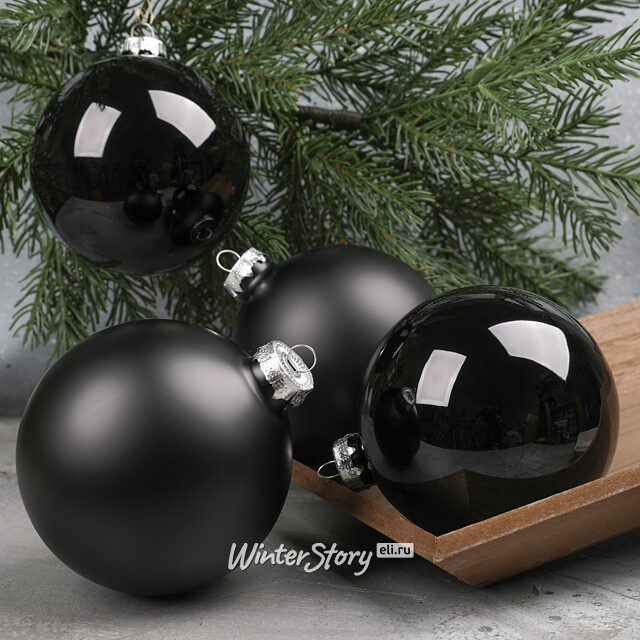 Набор стеклянных шаров 10 см черный mix, 4 шт Winter Deco