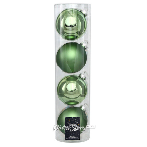 Набор стеклянных шаров 10 см луговой зеленый mix, 4 шт Kaemingk/Winter Deco