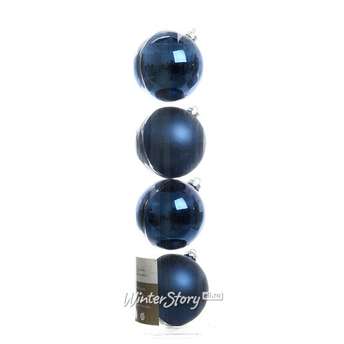 Набор стеклянных шаров 10 см синий бархат mix, 4 шт Kaemingk/Winter Deco