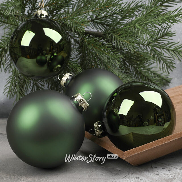 Набор стеклянных шаров 10 см зеленый бархат mix, 4 шт Winter Deco
