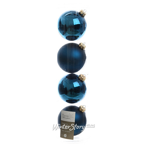 Набор стеклянных шаров 10 см лазурный синий mix, 4 шт Kaemingk