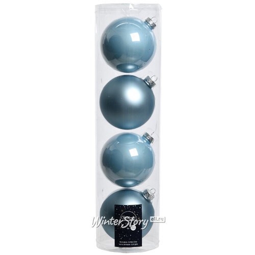 Набор стеклянных шаров 10 см небесно-голубой mix, 4 шт Winter Deco