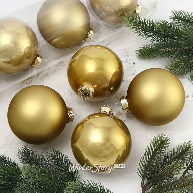 Набор стеклянных шаров 10 см горчичный mix, 4 шт Winter Deco