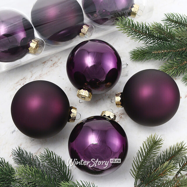 Набор стеклянных шаров 10 см сливовый mix, 4 шт Winter Deco