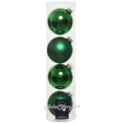 Набор стеклянных шаров 10 см рождественский зеленый mix, 4 шт Winter Deco