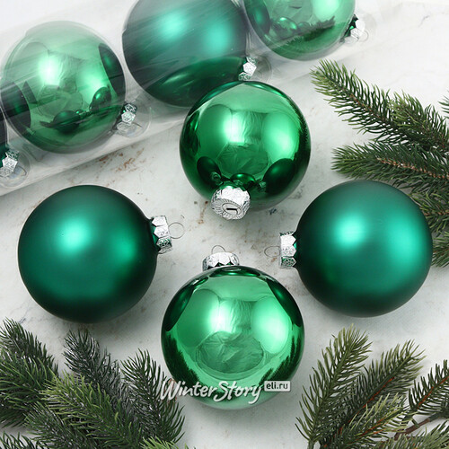Набор стеклянных шаров 10 см рождественский зеленый mix, 4 шт Winter Deco