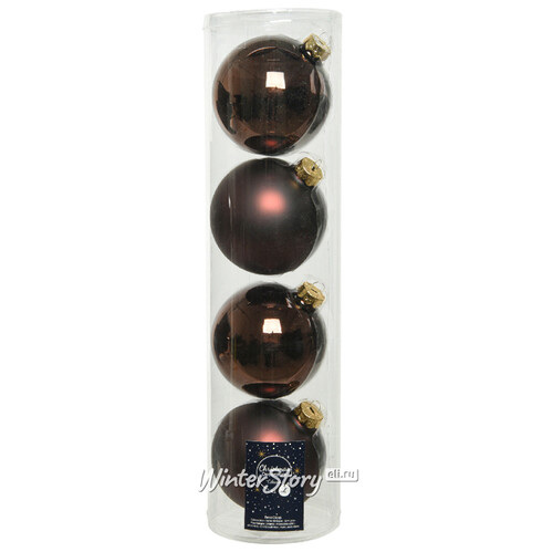 Набор стеклянных шаров 10 см темный шоколад mix, 4 шт Winter Deco
