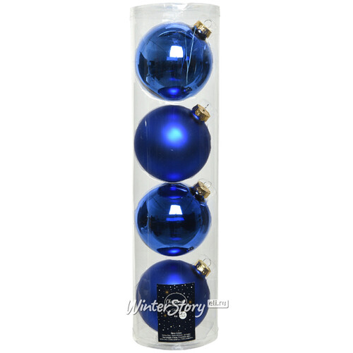Набор стеклянных шаров 10 см синий королевский mix, 4 шт Winter Deco