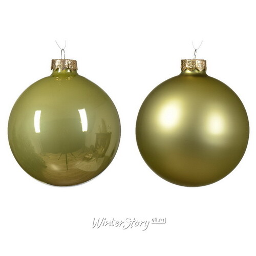 Набор стеклянных шаров 10 см нежно-оливковый mix, 4 шт Winter Deco