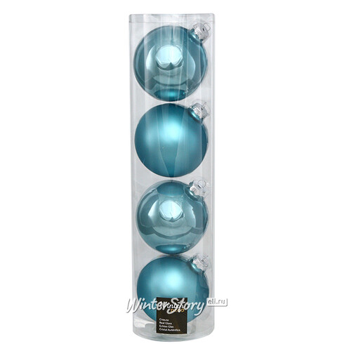 Набор стеклянных шаров 10 см голубая карамель mix, 4 шт Winter Deco