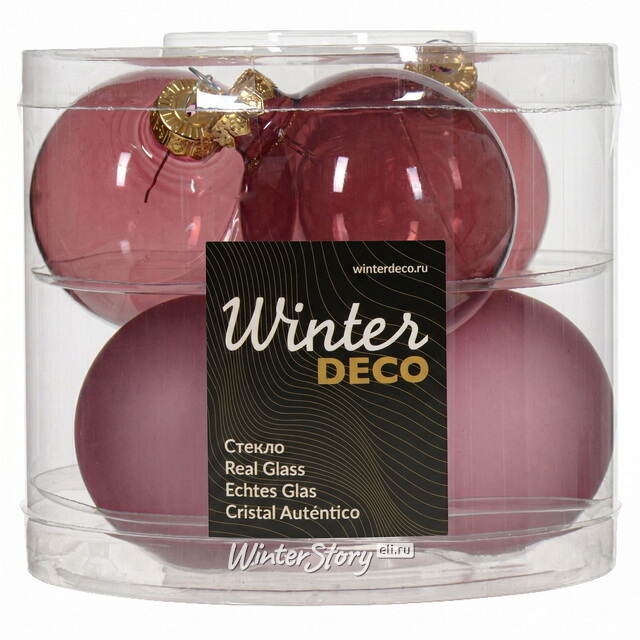 Елочные шары Баббл 6 см розовый бархат микс, 6 шт, стекло Winter Deco