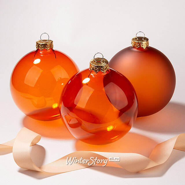 Елочные шары Баббл 10 см тициановый, 3 шт, стекло Winter Deco