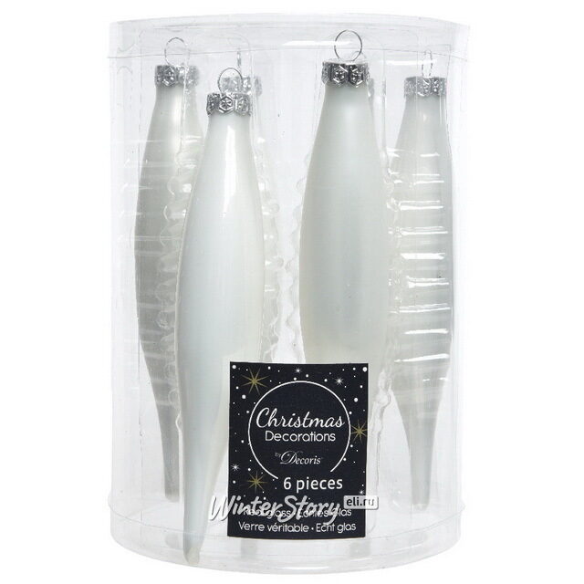 Набор елочных игрушек Сосульки 15 см белый, 6 шт, стекло Kaemingk