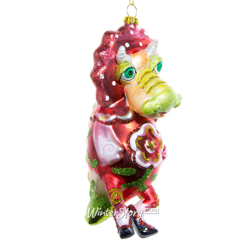Елочная игрушка Дракон с Цветочком 12 см, стекло, подвеска Holiday Classics