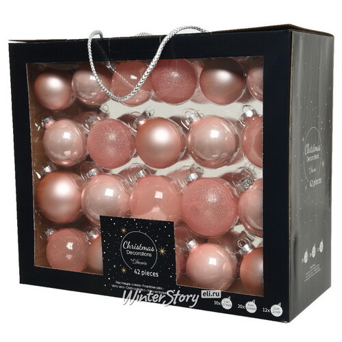 Набор стеклянных шаров Color Symphony: Розовый бутон, 5-7 см, 42 шт Kaemingk