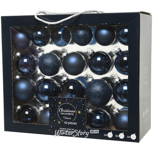Набор стеклянных шаров Color Symphony: Синий бархат, 5-7 см, 42 шт Kaemingk