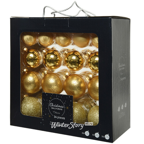 Набор стеклянных шаров Золотой Ансамбль, 34 шт, 5-7 см Kaemingk