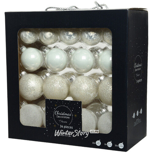 Набор стеклянных шаров Белоснежный Ансамбль, 34 шт, 5-7 см Kaemingk