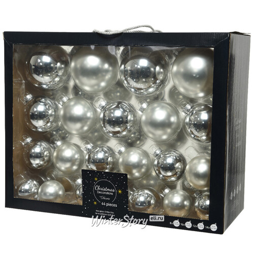 Набор стеклянных шаров Magnifique: Серебряный, 6-10 см, 44 шт Kaemingk