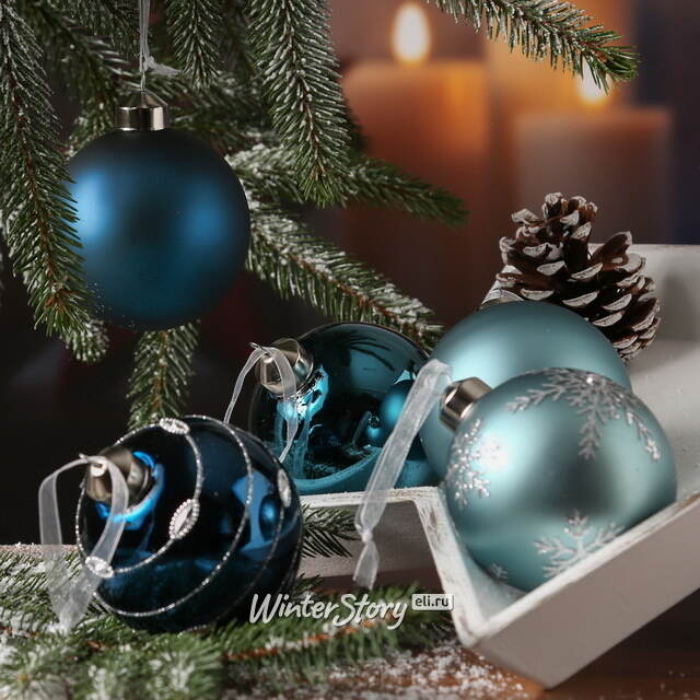 Набор стеклянных шаров Монклер: Quantum Blue 8 см, 6 шт Kaemingk