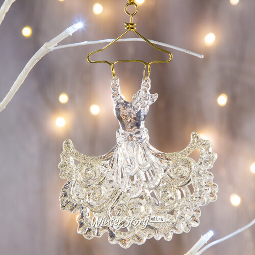 Елочная игрушка Платье Снежной Королевы 12 см серебряно-золотой, подвеска Forest Market