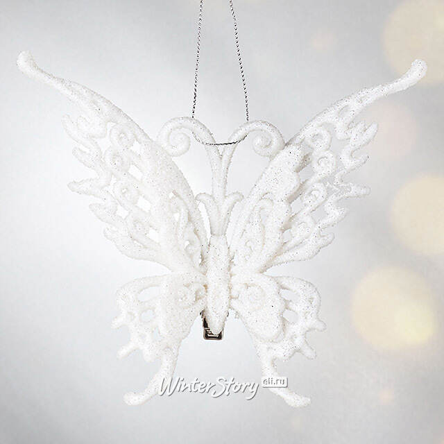 Елочное украшение Махаон Ажурный 15 см белый, клипса Forest Market