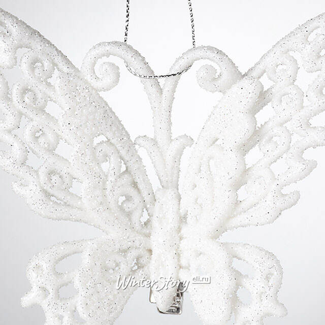 Елочное украшение Махаон Ажурный 15 см белый, клипса Forest Market