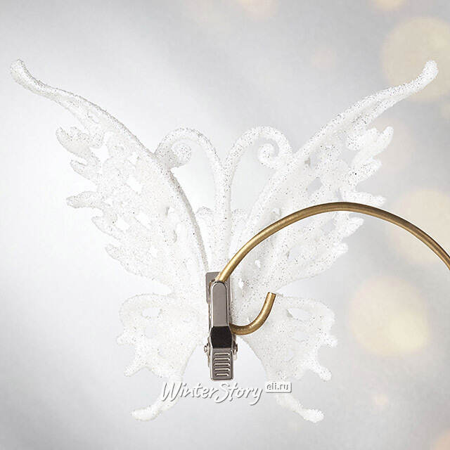 Елочное украшение Махаон Ажурный 15 см белый, клипса Forest Market