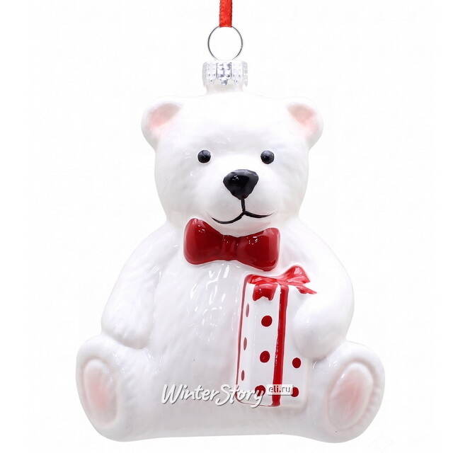 Елочная игрушка Медведь Милки с подарком 10 см, пластик Christmas Deluxe (Кристмас Делюкс)