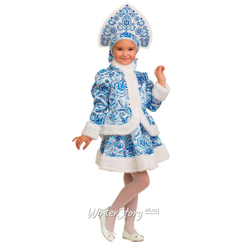 Карнавальный костюм Снегурочка Гжель с кокошником, рост 110 см Батик