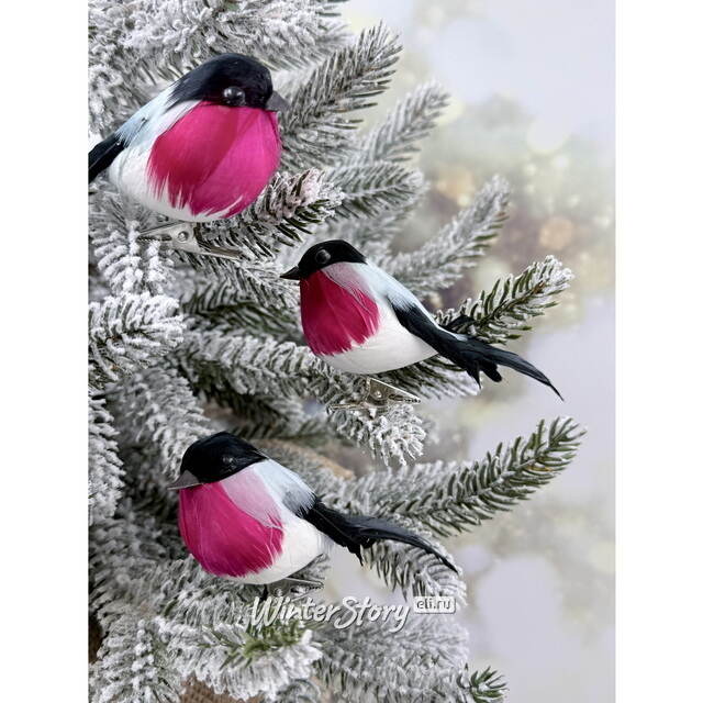 Елочное украшение Птички Снегири 11 см, 3 шт, клипса Christmas Deluxe (Кристмас Делюкс)