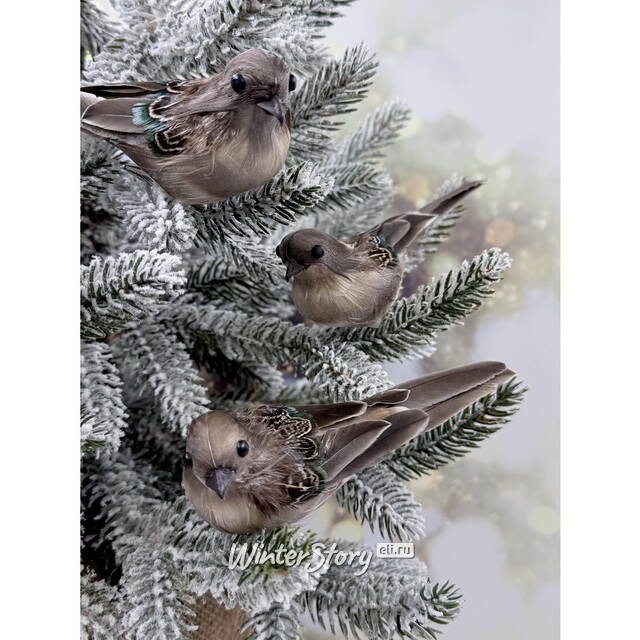 Елочное украшение Птички Ласточки 14 см, 3 шт, клипса Christmas Deluxe (Кристмас Делюкс)