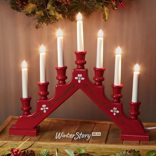 Рождественская горка Sara 43*38 см красная с орнаментом, 7 электрических свечей Star Trading