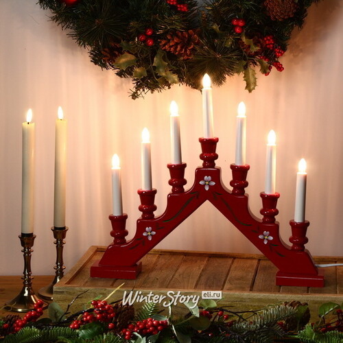 Рождественская горка Sara 43*38 см красная с орнаментом, 7 электрических свечей Star Trading