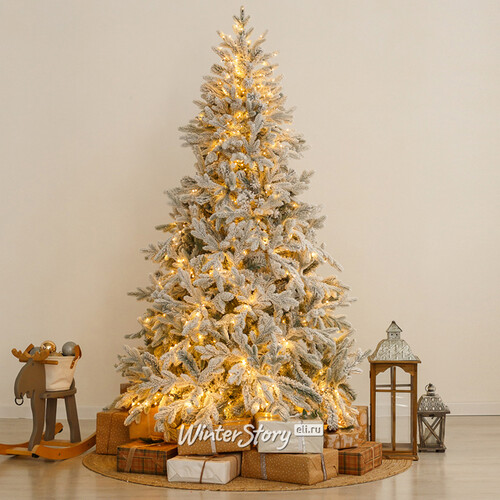 Искусственная елка с лампочками Россо Премиум заснеженная 240 см, 1240 теплых белых ламп, ЛИТАЯ + ПВХ GREEN TREES