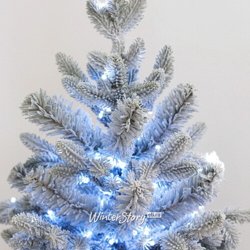 Искусственная елка с лампочками Барокко Премиум заснеженная 150 см, 640 холодных белых LED, ЛИТАЯ + ПВХ GREEN TREES