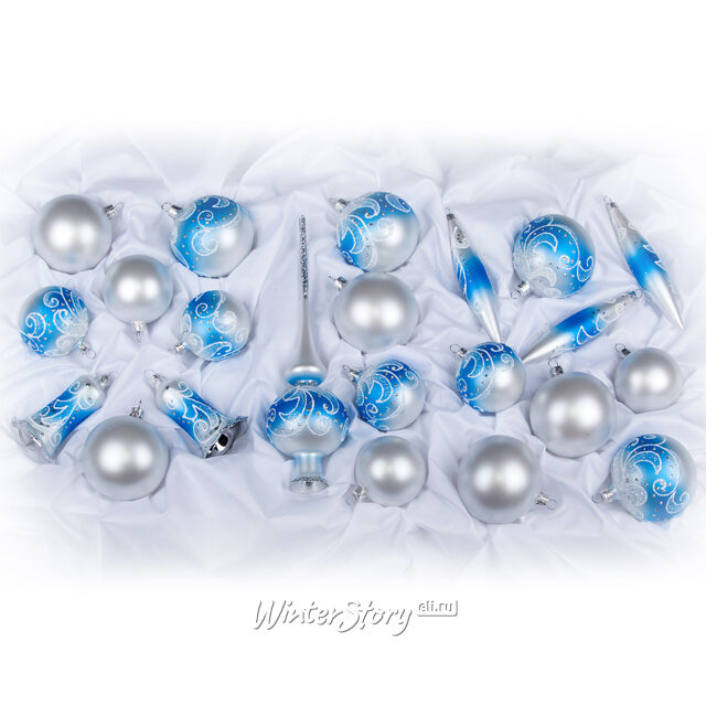 Набор стеклянных елочных игрушек Елочка Морозная голубой 22 шт Фабрика Елочка