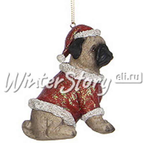 Елочная игрушка Собаки на Рождество - Мопс 9 см, подвеска Edelman