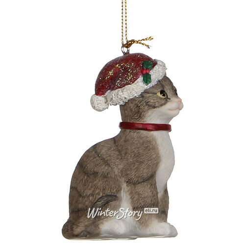 Елочная игрушка "Коты на Рождество", серый, 9 см, подвеска Edelman