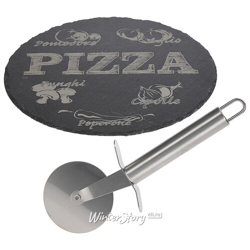 Набор для пиццы Неаполь с блюдом из сланца и ножом 30 см Koopman