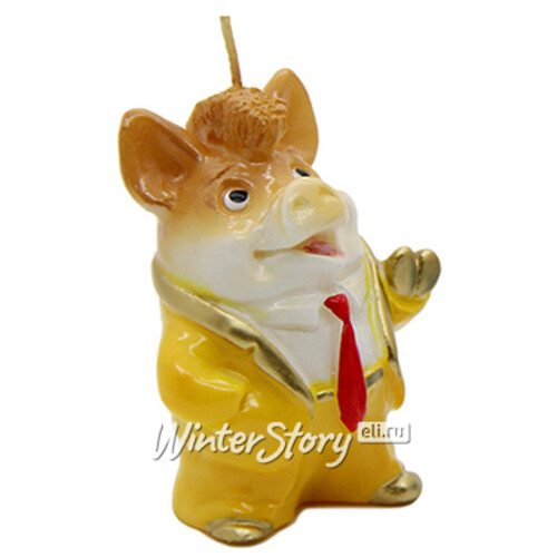 Свеча Деловой Кабанчик 7.5 см в желтом костюме Снегурочка