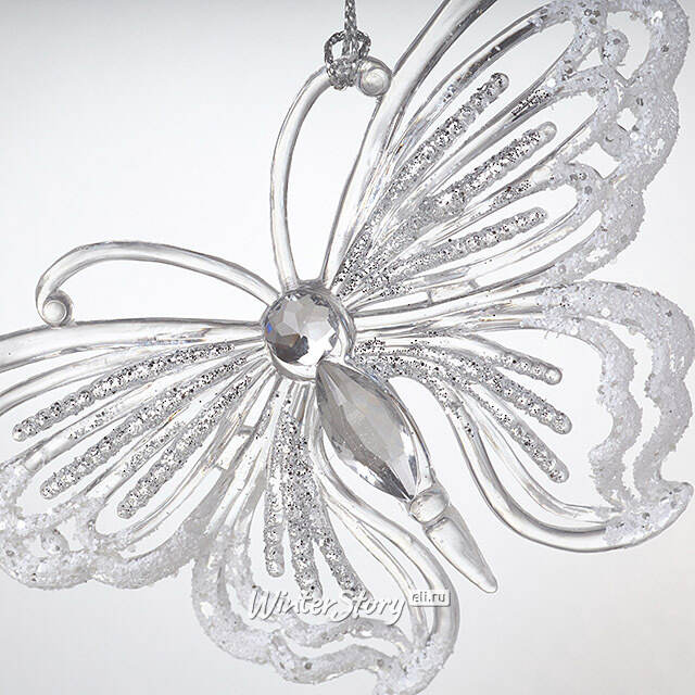 Елочная игрушка Бабочка Адмирал 13 см прозрачно-серебряная, подвеска Forest Market