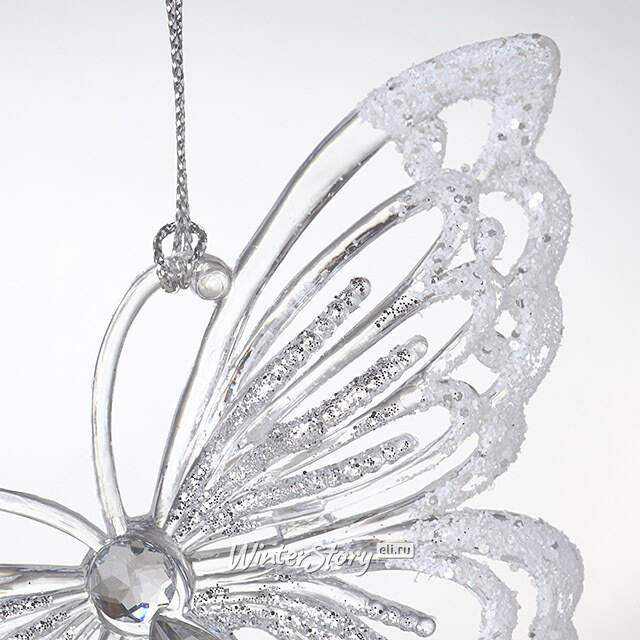 Елочная игрушка Бабочка Адмирал 13 см прозрачно-серебряная, подвеска Forest Market