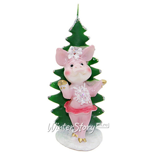 Свеча Свинка-балеринка у елочки 14.5 см розовая Снегурочка