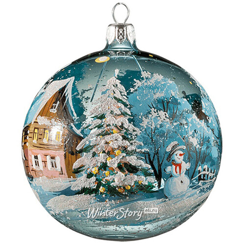 Стеклянный ёлочный шар Зимний день - Снеговик 10 см купить в  интернет-магазине Winter Story eli.ru, 173.2.100