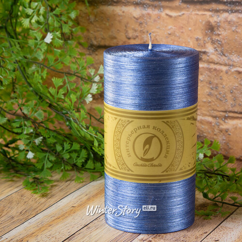 Декоративная свеча Ливорно Металлик 150*80 мм синяя Омский Свечной