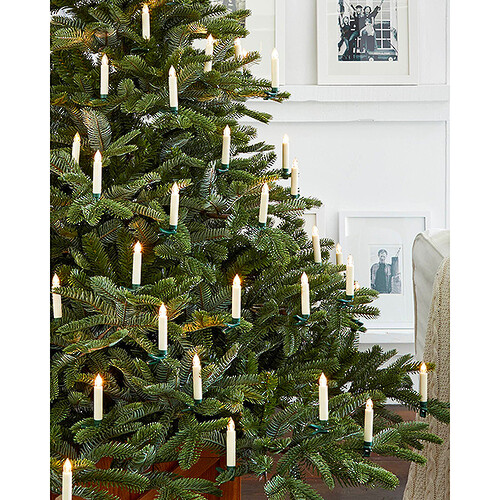 Светодиодные свечи для елки Живое Пламя с пультом 14 см 10 шт кремовые с теплыми белыми LED лампами, на клипсе, батарейки Koopman