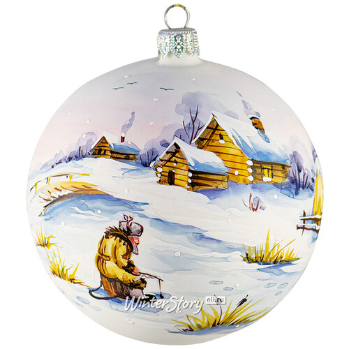 Стеклянный елочный шар Зимняя акварель - Рыбак 10 см Фабрика Ариель
